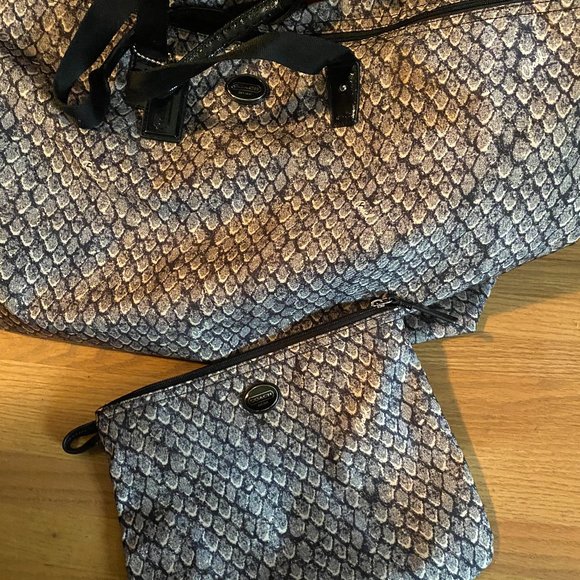 Coach Handbags - Coach Snakeskin Nylon Tote &  Cosmetic Bag
